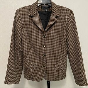 Vintage Women's‎ Tan Houndstooth Blazer 8 Preppy Old Money Heritage Academia